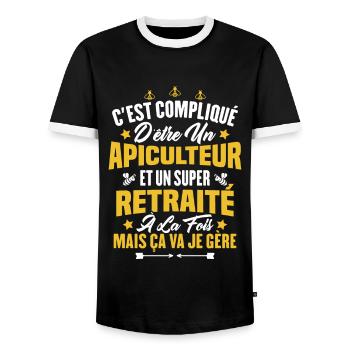 Un apiculteur et un super retraité - T-shirt contrasté Homme - noir/blanc - Devant - AI Model Female 172 light (172cm) & AI Model Male 178 light (178cm)