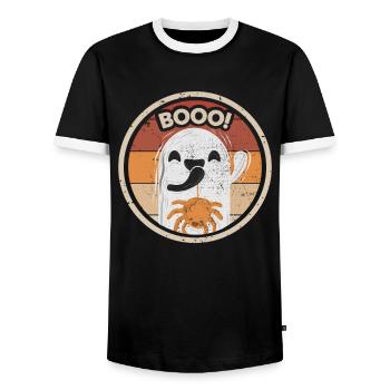 Ghost Costume Ghost Halloween Ghost - Men's Ringer Shirt - black/white - Front - AI Model Female 172 light (172cm) & AI Model Male 178 light (178cm)