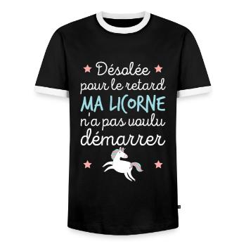Ma licorne n'a pas voulu démarrer Cadeau femme - T-shirt contrasté Homme - noir/blanc - Devant - AI Model Female 172 light (172cm) & AI Model Male 178 light (178cm)