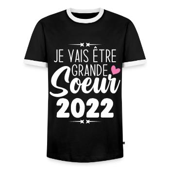Je Vais Être Grande Sœur 2022, Annonce Grossesse - T-shirt contrasté Homme - noir/blanc - Devant - AI Model Female 172 light (172cm) & AI Model Male 178 light (178cm)