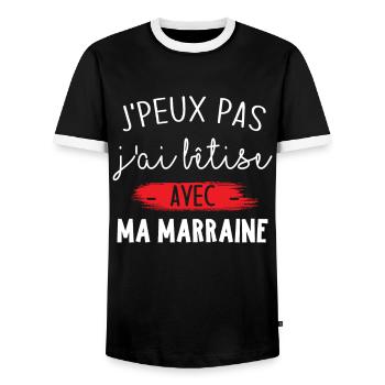 J'peux pas j'ai bêtise avec marraine - T-shirt contrasté Homme - noir/blanc - Devant - AI Model Female 172 light (172cm) & AI Model Male 178 light (178cm)