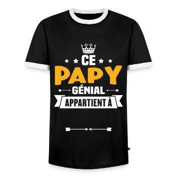 Ce papy génial appartient à [Personnalisable] - T-shirt contrasté Homme - noir/blanc - Devant - AI Model Female 172 light (172cm) & AI Model Male 178 light (178cm)