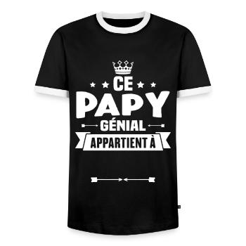 Ce papy génial appartient à [Personnalisable] - T-shirt contrasté Homme - noir/blanc - Devant - AI Model Female 172 light (172cm) & AI Model Male 178 light (178cm)