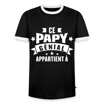 Ce papy génial appartient à [Personnalisable] - T-shirt contrasté Homme - noir/blanc - Devant - AI Model Female 172 light (172cm) & AI Model Male 178 light (178cm)