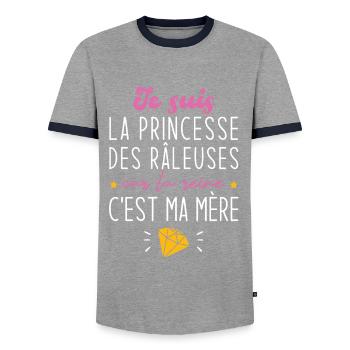 La reine c’est ma mère / cadeau pour maman - T-shirt contrasté Homme - gris/marine  - Devant - AI Model Female 172 light (172cm) & AI Model Male 178 light (178cm)