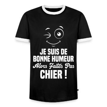 Je suis de bonne humeur alors faites pas chier! - T-shirt contrasté Homme - noir/blanc - Devant - AI Model Female 172 light (172cm) & AI Model Male 178 light (178cm)