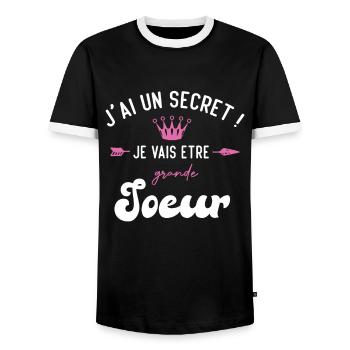 J'ai un secret je vais être grande sœur - T-shirt contrasté Homme - noir/blanc - Devant - AI Model Female 172 light (172cm) & AI Model Male 178 light (178cm)
