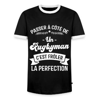 Rugbyman C'est Frôler La Perfection - T-shirt contrasté Homme - noir/blanc - Devant - AI Model Female 172 light (172cm) & AI Model Male 178 light (178cm)