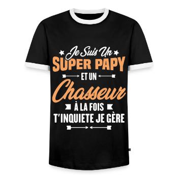 Je suis un super papy et un chasseur, Cadeau papy - T-shirt contrasté Homme - noir/blanc - Devant - AI Model Female 172 light (172cm) & AI Model Male 178 light (178cm)