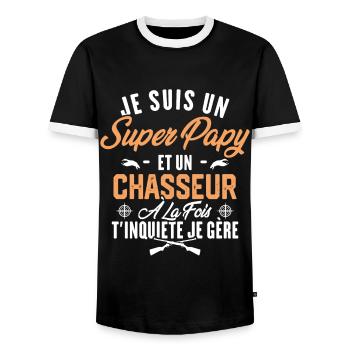 Je suis un super papy et un chasseur, Cadeau papy - T-shirt contrasté Homme - noir/blanc - Devant - AI Model Female 172 light (172cm) & AI Model Male 178 light (178cm)