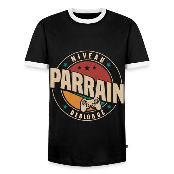 Niveau Parrain Débloqué Annonce Grossesse Cadeau - T-shirt contrasté Homme - noir/blanc - Devant - AI Model Female 172 light (172cm) & AI Model Male 178 light (178cm)