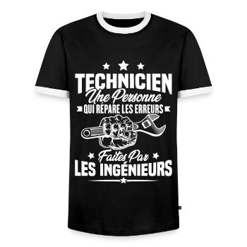 Technicien une personne qui répare les erreurs - T-shirt contrasté Homme - noir/blanc - Devant - AI Model Female 172 light (172cm) & AI Model Male 178 light (178cm)
