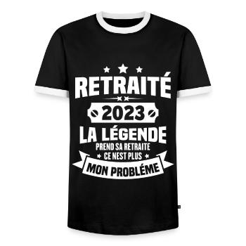 Cadeau retraité 2023, La légende prend sa retraite - T-shirt contrasté Homme - noir/blanc - Devant - AI Model Female 172 light (172cm) & AI Model Male 178 light (178cm)