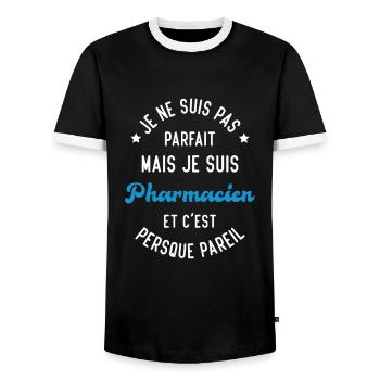 Pas parfait mais je suis pharmacien - T-shirt contrasté Homme - noir/blanc - Devant - AI Model Female 172 light (172cm) & AI Model Male 178 light (178cm)