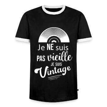 Je ne suis pas vieille, je suis vintage - T-shirt contrasté Homme - noir/blanc - Devant - AI Model Female 172 light (172cm) & AI Model Male 178 light (178cm)