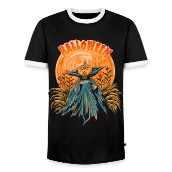 Halloween Pumpkin Horror - Men's Ringer Shirt - black/white - Front - AI Model Female 172 light (172cm) & AI Model Male 178 light (178cm)