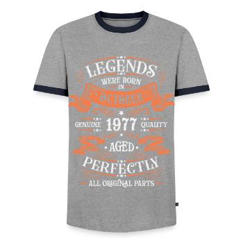 Les Légendes Sont Nées En Octobre 1977 Cadeau - T-shirt contrasté Homme - gris/marine  - Devant - AI Model Female 172 light (172cm) & AI Model Male 178 light (178cm)