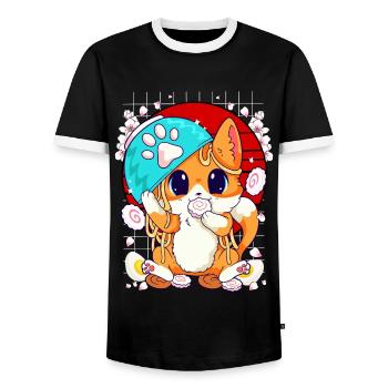 Kätzchen essen Ramen und Shusi Kawaii - Männer Kontrast-T-Shirt - Schwarz/Weiß - Vorne - AI Model Female 172 light (172cm) & AI Model Male 178 light (178cm)