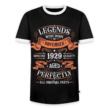 Legends Were Born In November 1929 Gift - Men's Ringer Shirt - black/white - Front - AI Model Female 172 light (172cm) & AI Model Male 178 light (178cm)