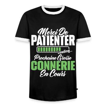 Humour cadeau prochaine grosse connerie en cours - T-shirt contrasté Homme - noir/blanc - Devant - AI Model Female 172 light (172cm) & AI Model Male 178 light (178cm)