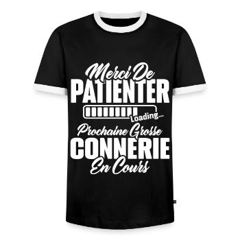 Humour cadeau prochaine grosse connerie en cours - T-shirt contrasté Homme - noir/blanc - Devant - AI Model Female 172 light (172cm) & AI Model Male 178 light (178cm)