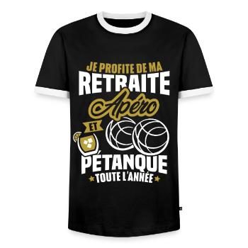 Je profite de ma retraite apéro et pétanque - T-shirt contrasté Homme - noir/blanc - Devant - AI Model Female 172 light (172cm) & AI Model Male 178 light (178cm)