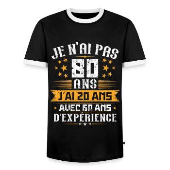 Je n'ai pas 80 ans, Cadeau d'anniversaire 80 ans - T-shirt contrasté Homme - noir/blanc - Devant - AI Model Female 172 light (172cm) & AI Model Male 178 light (178cm)
