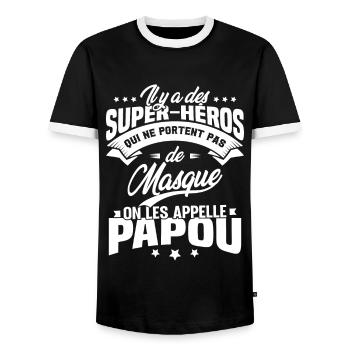 Il y'a des super-héros on les appelle Papou - T-shirt contrasté Homme - noir/blanc - Devant - AI Model Female 172 light (172cm) & AI Model Male 178 light (178cm)