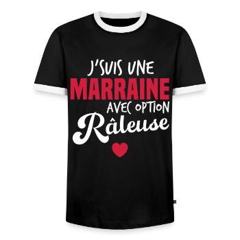 Je suis une marraine avec option râleuse - T-shirt contrasté Homme - noir/blanc - Devant - AI Model Female 172 light (172cm) & AI Model Male 178 light (178cm)