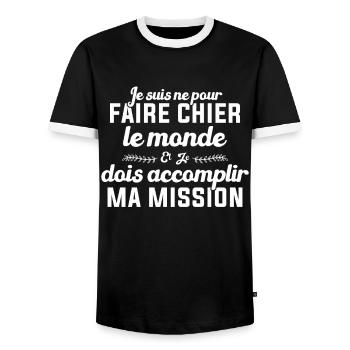 Né Pour Faire Chier Le Monde Accomplir Ma Mission - T-shirt contrasté Homme - noir/blanc - Devant - AI Model Female 172 light (172cm) & AI Model Male 178 light (178cm)