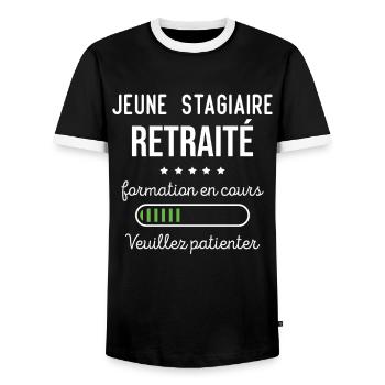 Jeune stagiaire retraité formation en cours - T-shirt contrasté Homme - noir/blanc - Devant - AI Model Female 172 light (172cm) & AI Model Male 178 light (178cm)