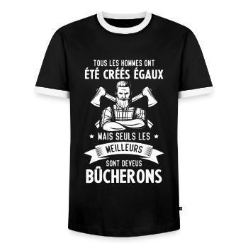 les meilleurs hommes sont deveus Bûcherons - T-shirt contrasté Homme - noir/blanc - Devant - AI Model Female 172 light (172cm) & AI Model Male 178 light (178cm)