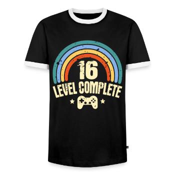 16ème anniversaire Niveau 16 ans Drôle de joueur - T-shirt contrasté Homme - noir/blanc - Devant - AI Model Female 172 light (172cm) & AI Model Male 178 light (178cm)