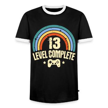 13. Geburtstag Level 13 Jahre Lustiges Gamer - Männer Kontrast-T-Shirt - Schwarz/Weiß - Vorne - AI Model Female 172 light (172cm) & AI Model Male 178 light (178cm)
