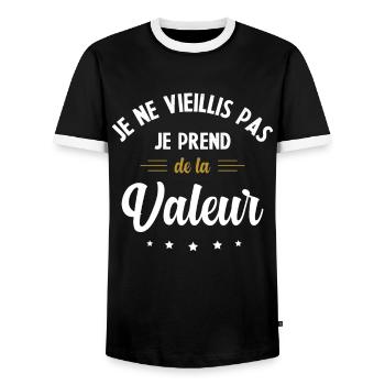 Je ne vieillis pas, je prends de la valeur - T-shirt contrasté Homme - noir/blanc - Devant - AI Model Female 172 light (172cm) & AI Model Male 178 light (178cm)