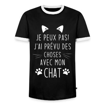 Je peux pas j'ai prévu des choses avec mon chat - T-shirt contrasté Homme - noir/blanc - Devant - AI Model Female 172 light (172cm) & AI Model Male 178 light (178cm)