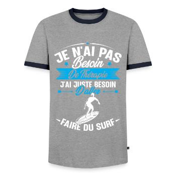 Juste besoin d'aller faire du surf - T-shirt contrasté Homme - gris/marine  - Devant - AI Model Female 172 light (172cm) & AI Model Male 178 light (178cm)