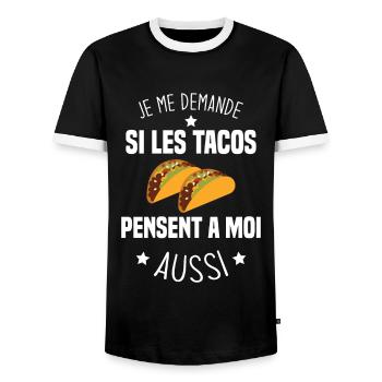 Je me demande si les tacos pensent a moi aussi - T-shirt contrasté Homme - noir/blanc - Devant - AI Model Female 172 light (172cm) & AI Model Male 178 light (178cm)