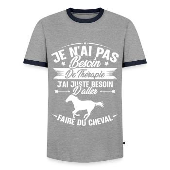 Cadeau cheval - Besoin d'aller faire du cheval - T-shirt contrasté Homme - gris/marine  - Devant - AI Model Female 172 light (172cm) & AI Model Male 178 light (178cm)