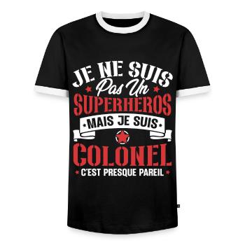 Je ne suis pas un super héros mais je suis colonel - T-shirt contrasté Homme - noir/blanc - Devant - AI Model Female 172 light (172cm) & AI Model Male 178 light (178cm)