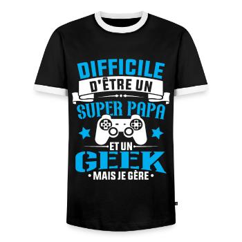 Un super papa et Un geek - Cadeau papa jeux video - T-shirt contrasté Homme - noir/blanc - Devant - AI Model Female 172 light (172cm) & AI Model Male 178 light (178cm)