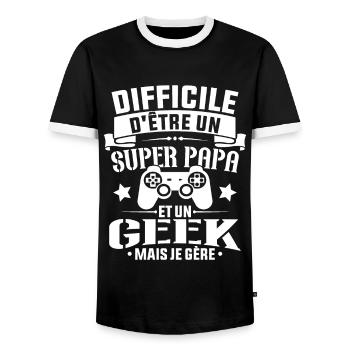 Un super papa et Un geek - Cadeau papa jeux video - T-shirt contrasté Homme - noir/blanc - Devant - AI Model Female 172 light (172cm) & AI Model Male 178 light (178cm)
