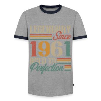 Vintage 1961 Retro Birthday Gift - Men's Ringer Shirt - grey/navy  - Front - AI Model Female 172 light (172cm) & AI Model Male 178 light (178cm)