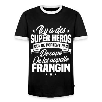 Super héros on les appelle frangin cadeau - T-shirt contrasté Homme - noir/blanc - Devant - AI Model Female 172 light (172cm) & AI Model Male 178 light (178cm)