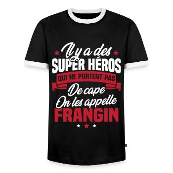Super héros on les appelle frangin cadeau - T-shirt contrasté Homme - noir/blanc - Devant - AI Model Female 172 light (172cm) & AI Model Male 178 light (178cm)