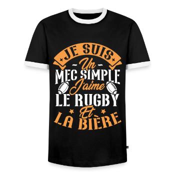 Je suis un Mec simple j'aime rugby et la bière - T-shirt contrasté Homme - noir/blanc - Devant - AI Model Female 172 light (172cm) & AI Model Male 178 light (178cm)