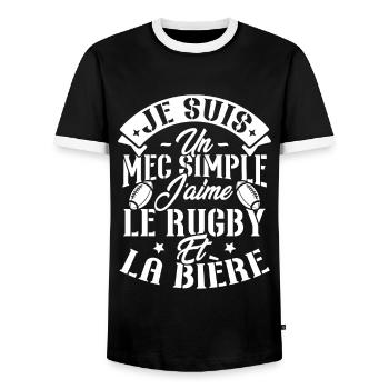 Je suis un Mec simple j'aime rugby et la bière - T-shirt contrasté Homme - noir/blanc - Devant - AI Model Female 172 light (172cm) & AI Model Male 178 light (178cm)