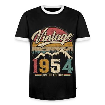 Vintage 1954 Limited Edition Birthday Gift - Men's Ringer Shirt - black/white - Front - AI Model Female 172 light (172cm) & AI Model Male 178 light (178cm)