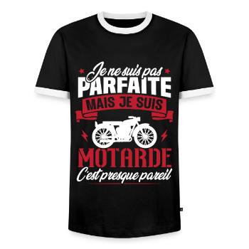 Je ne suis pas parfaite mais je suis motarde - T-shirt contrasté Homme - noir/blanc - Devant - AI Model Female 172 light (172cm) & AI Model Male 178 light (178cm)