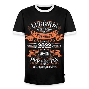Die Legenden wurden im November 2022 Geschenk geboren - Männer Kontrast-T-Shirt - Schwarz/Weiß - Vorne - AI Model Female 172 light (172cm) & AI Model Male 178 light (178cm)
